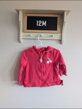 Maggie & Zoe Coral Pink Hooded Zip-Up Sweatshirt with Cherry Appliques